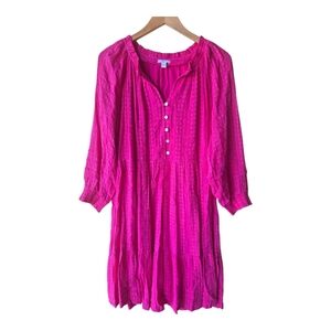J Jill Vibrant Pink Dress Size 2X Plus Long Sleeves Popover Feminine